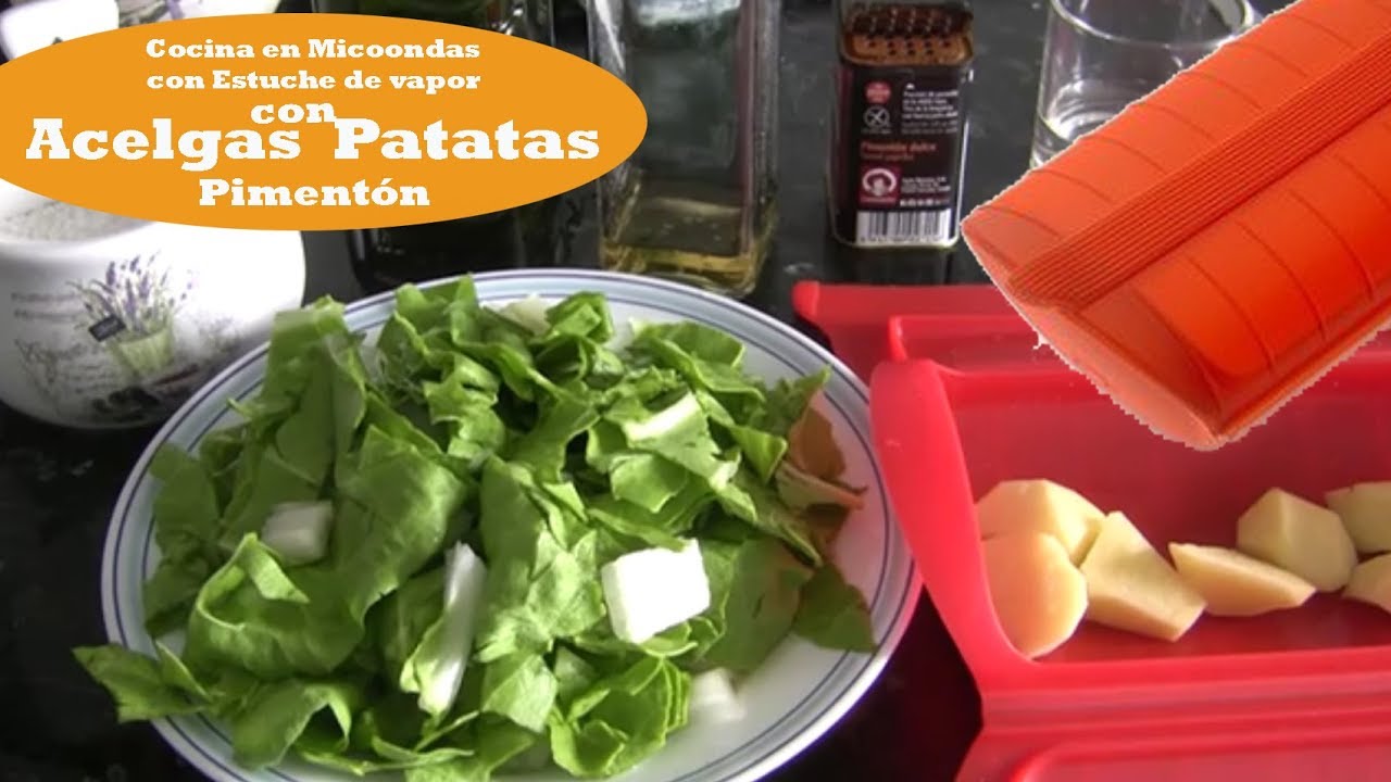 Acelgas con patata,  pimentón y vinagre. Cocina en micoondas con estuche de vapor Lékué