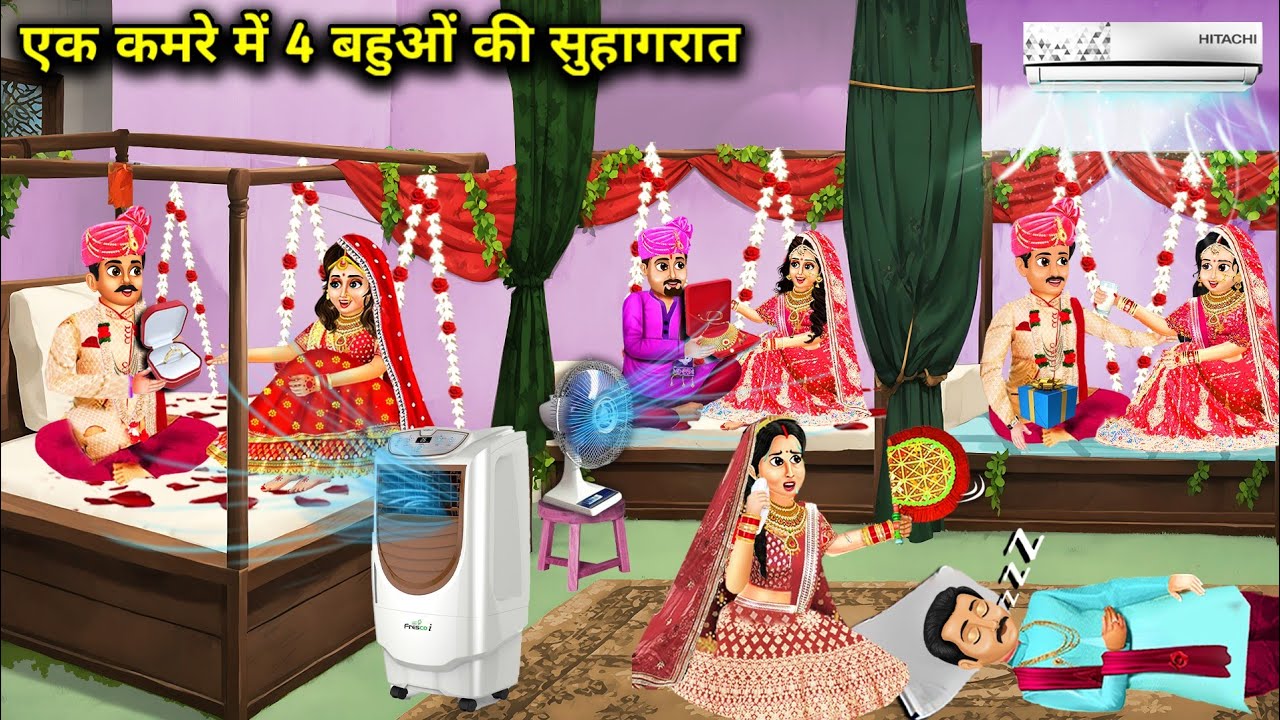 गर्मी में चार बहू की सुहागरात ||cartoon_stories || night of four daughters-in-law in the heat