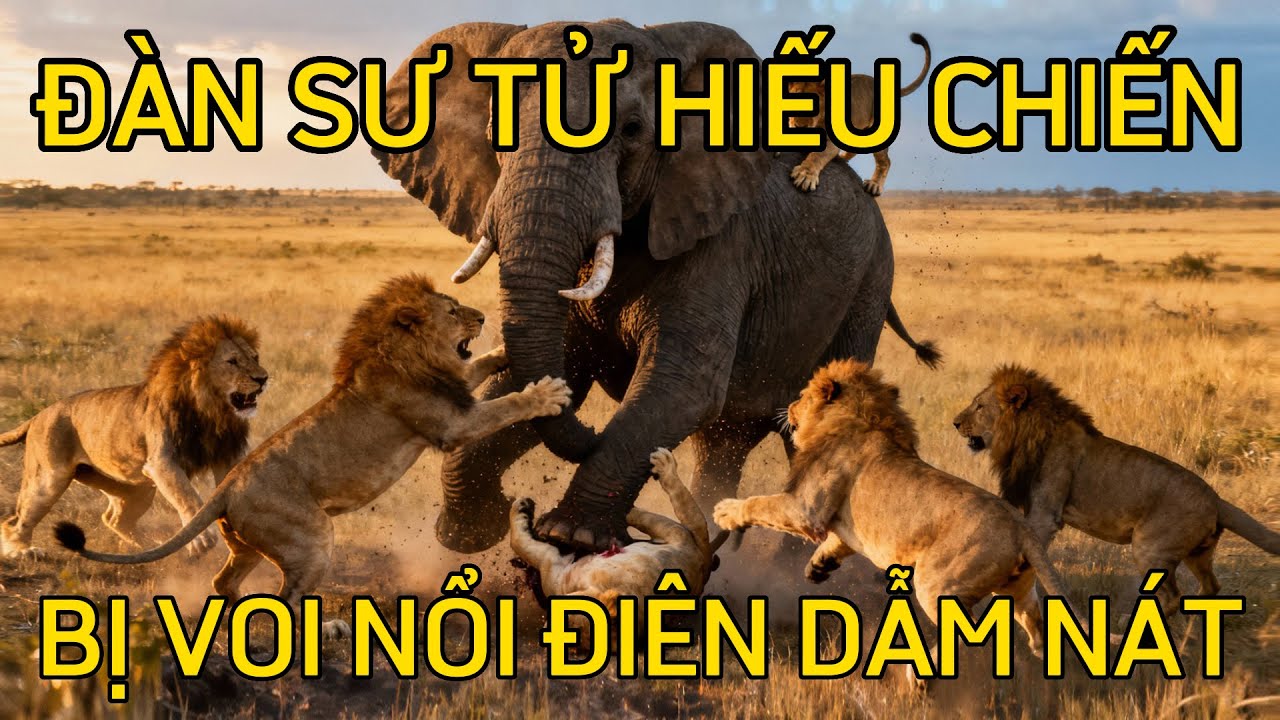 [Khủng Khiếp ] Voi Khổng Lồ Bị Đàn Sư Tử Tấn Công – Cái Kết Gây Chấn Động!
