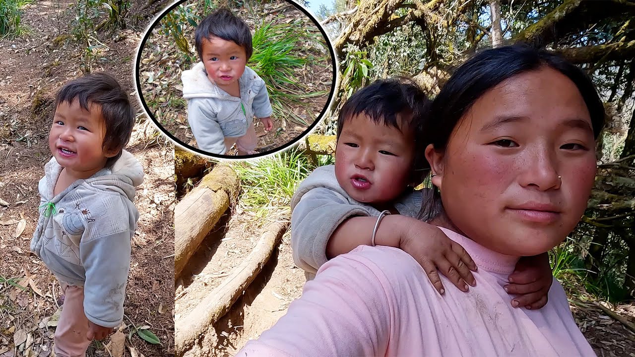 Jungle life of a little boy Jonson II Jina Jonson herding sheep in rural Nepal@AloneAdhirajnepal