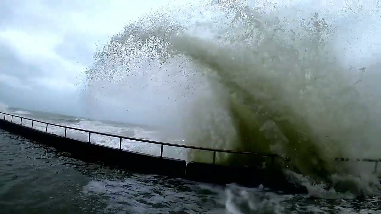 Huge Waves Along The Undercliff Path From Brighton to Rottingdean