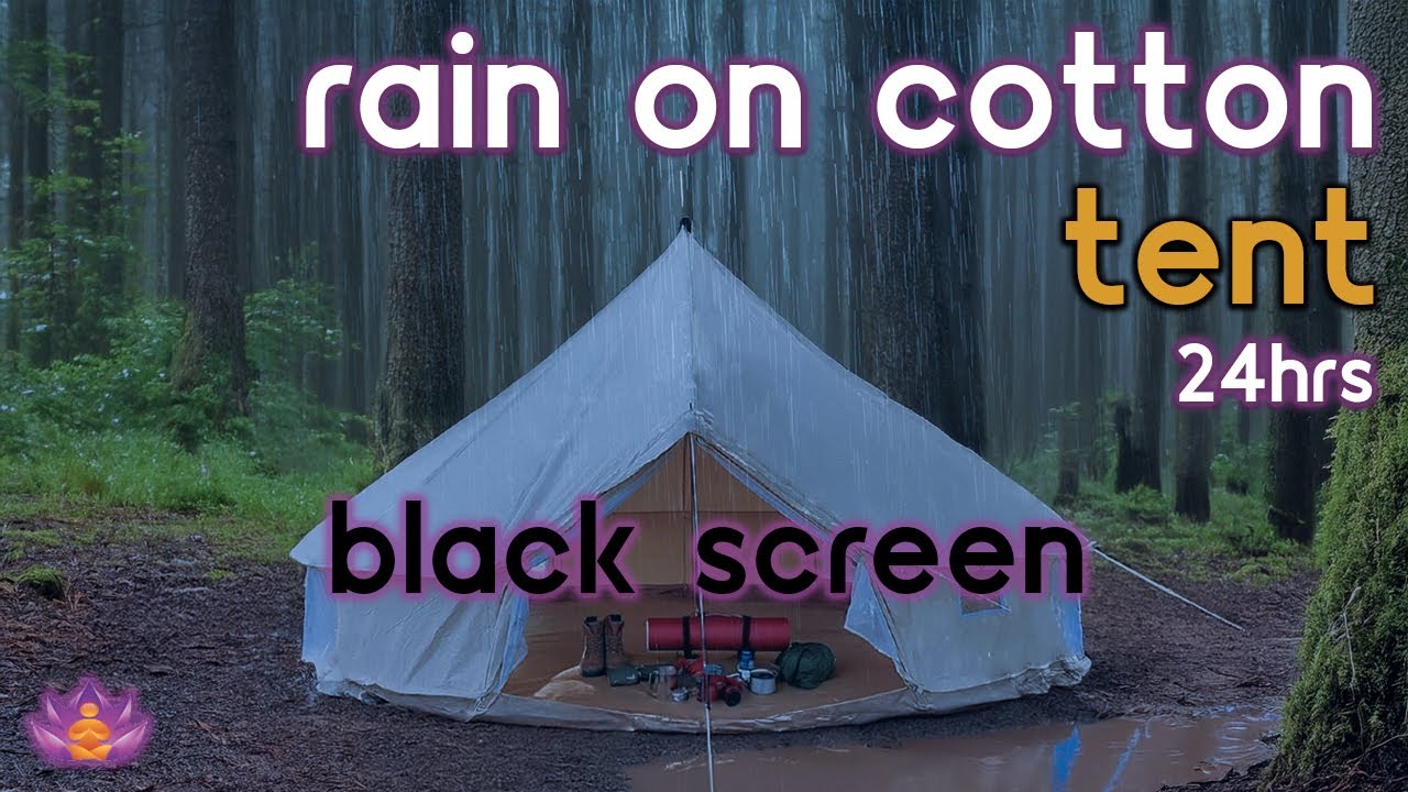 [Black Screen] Rain on Cotton Canvas Tent No Thunder | Rain Ambience | Rain Sounds for Sleeping