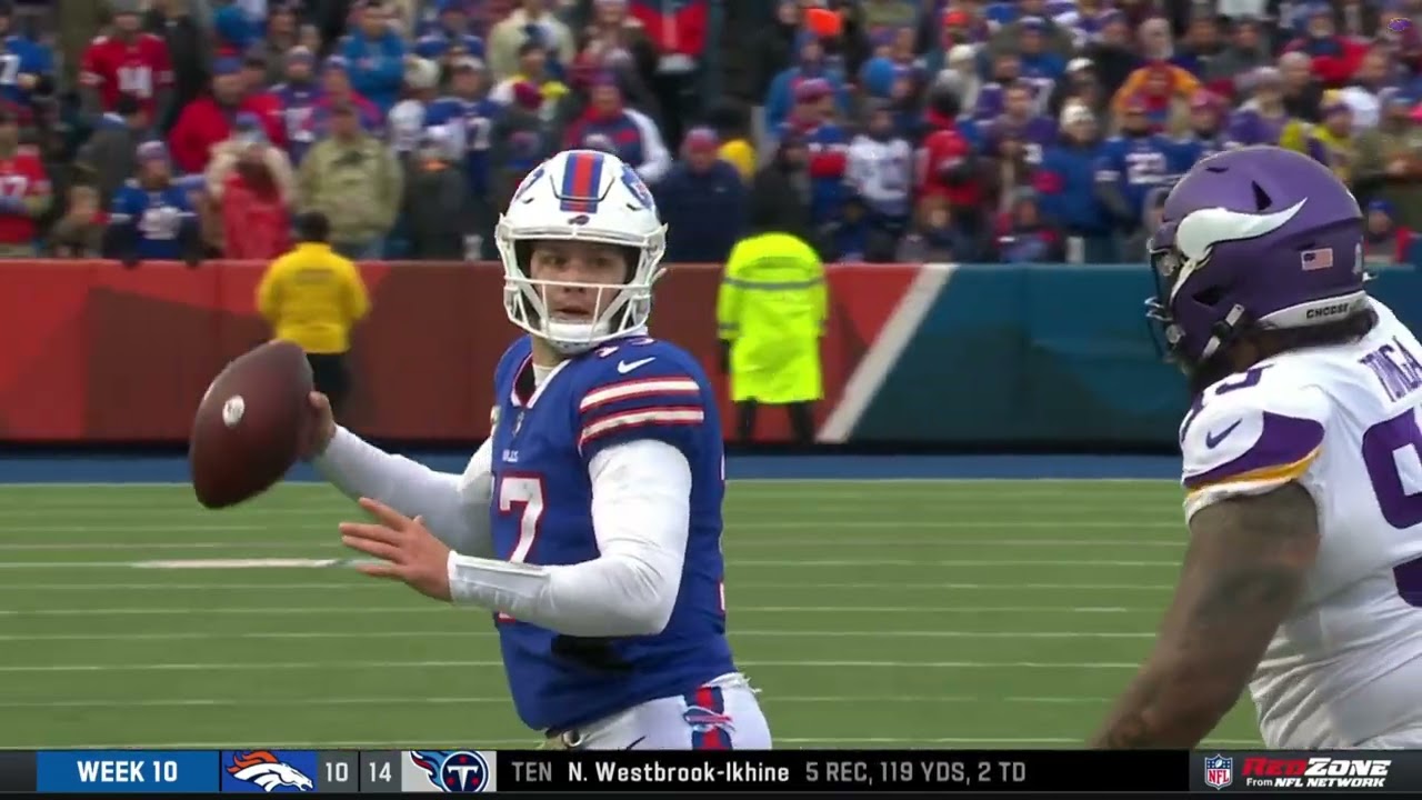 Josh Allen throws redzone INT and gets shaken up