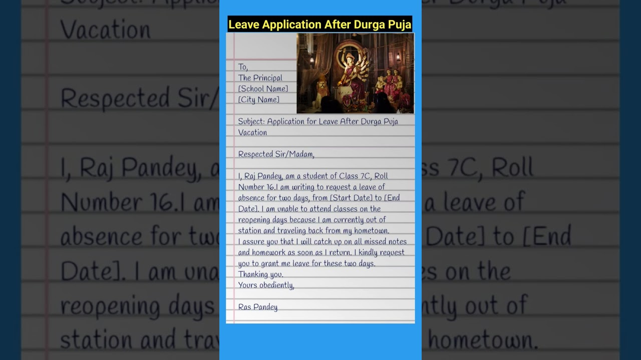 School Leave Application After Durga Puja #leaveapplication #schoolleave #formalletter #mintossmood