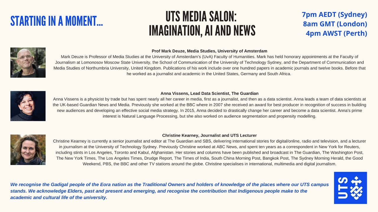UTS Media Salon: 'Imagination, AI and News' with Mark Deuze and Anna Vissens