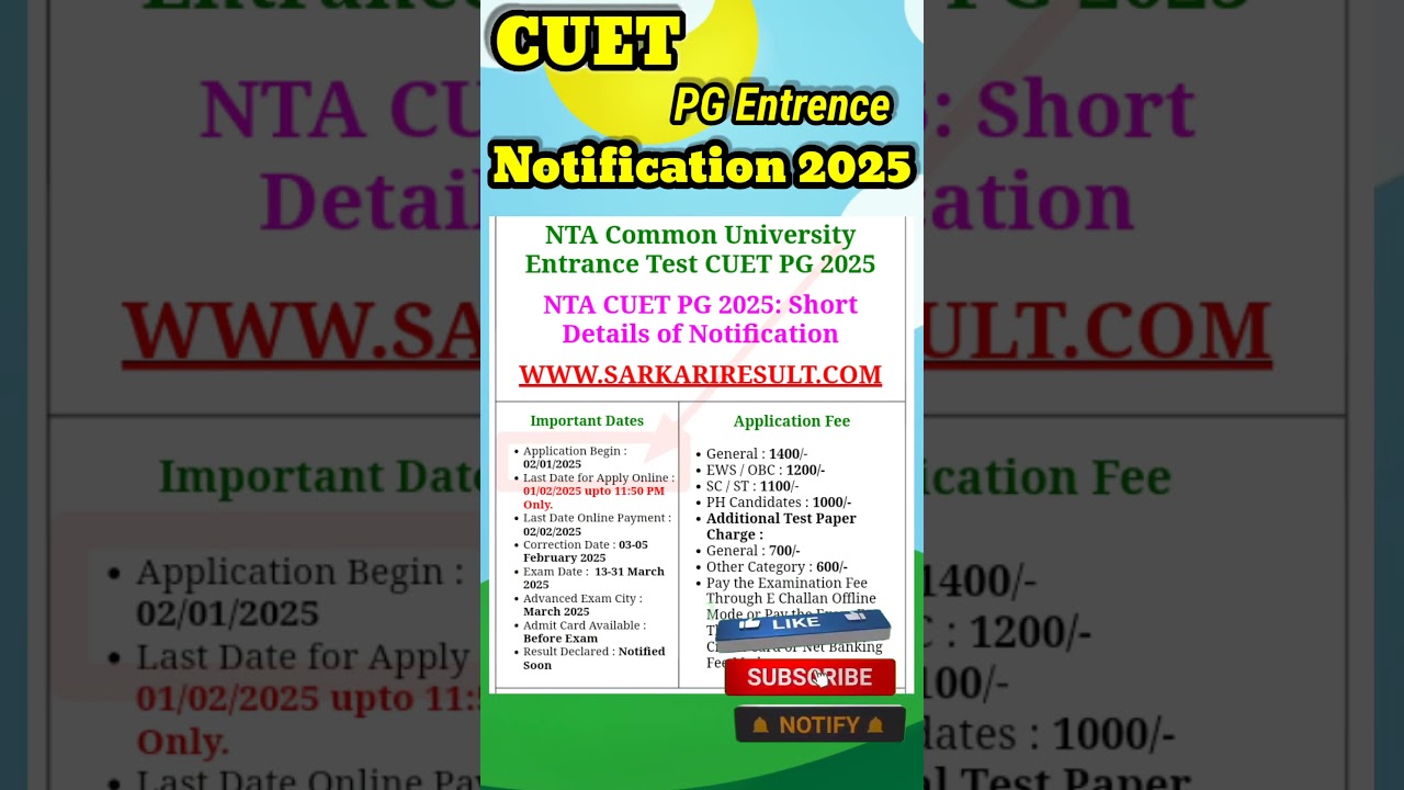 NTA CUET PG ENTRANCE EXAM NOTIFICATION 2025 |NTA CUET PG ENTRENCE EXAM NOTIFICATION 2025 #ntacuet