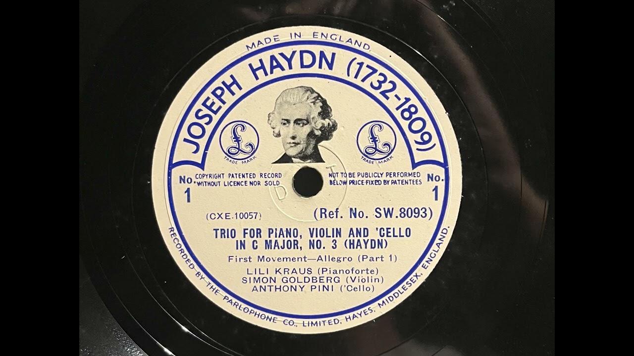 1940 KRAUS, GOLDBERG, PINI - Trio For Piano, Violin And 'Cello In G Major, No3 (1) PARLOPHONE SW8093