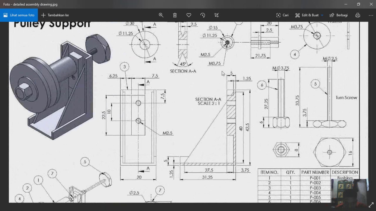 MEMBUAT PULLEY SUPPORT 3D MENJADI 2D