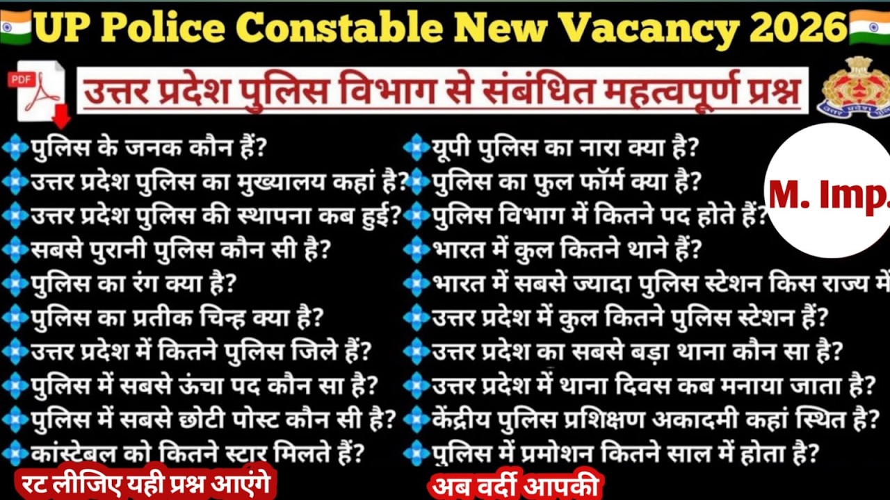 UP POLICE CONSTABLE 2026 GK LIVE | उत्तर प्रदेश पुलिस विभाग के महत्वपूर्ण प्रश्न | UP Police 2026