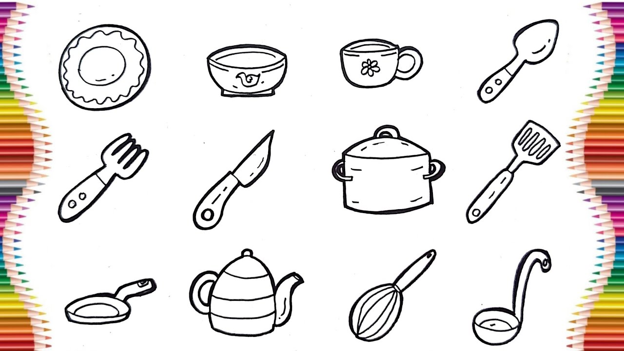 Cara Menggambar Alat-Alat Dapur dengan Mudah | Tutorial Menggambar untuk Anak-Anak & Pemula