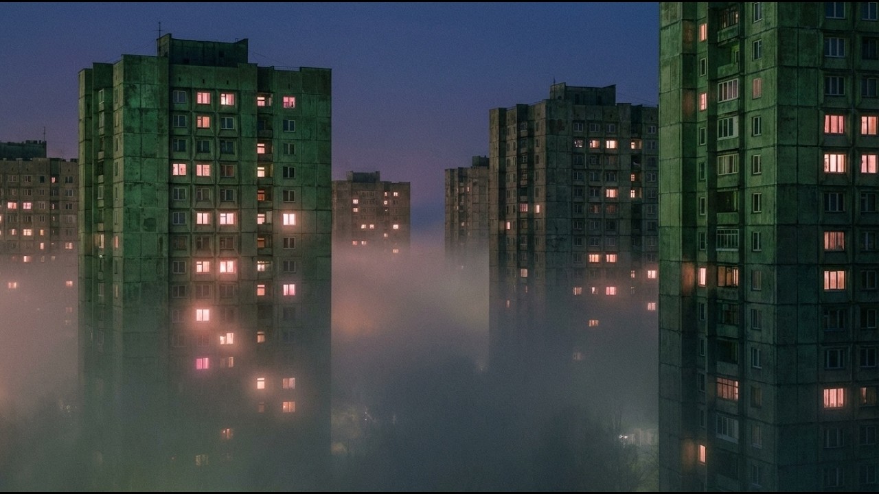 霧に包まれた夜の団地。 | Fog-Shrouded Apartments at Night.