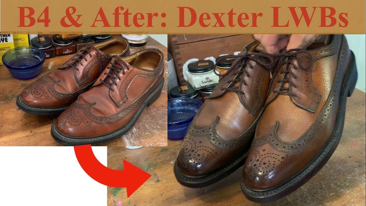 Dexter Long Wing Bluchers Before & After w/ Patina