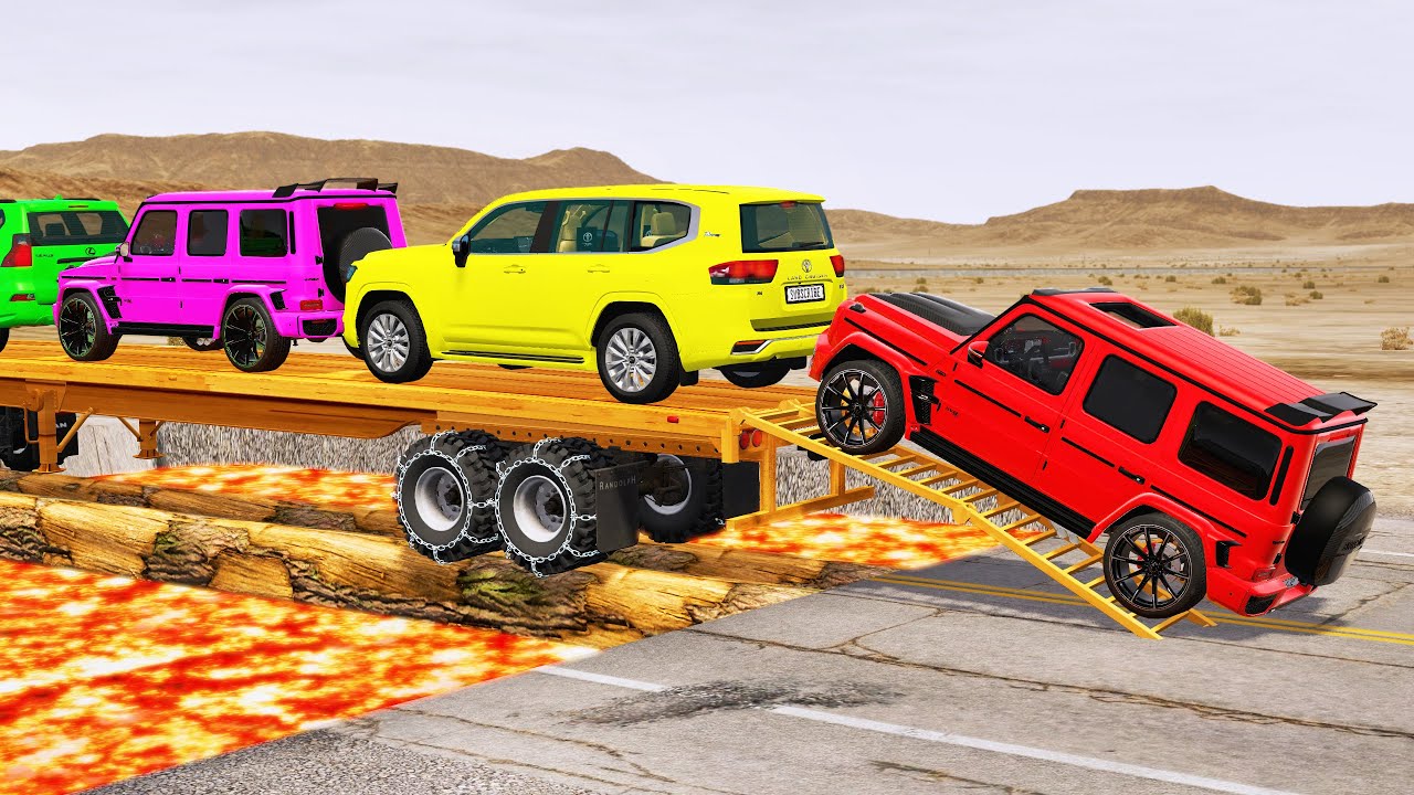 Toyota Cars vs Train | Truck Man Flatbed vs Train Beamng.drive 012
