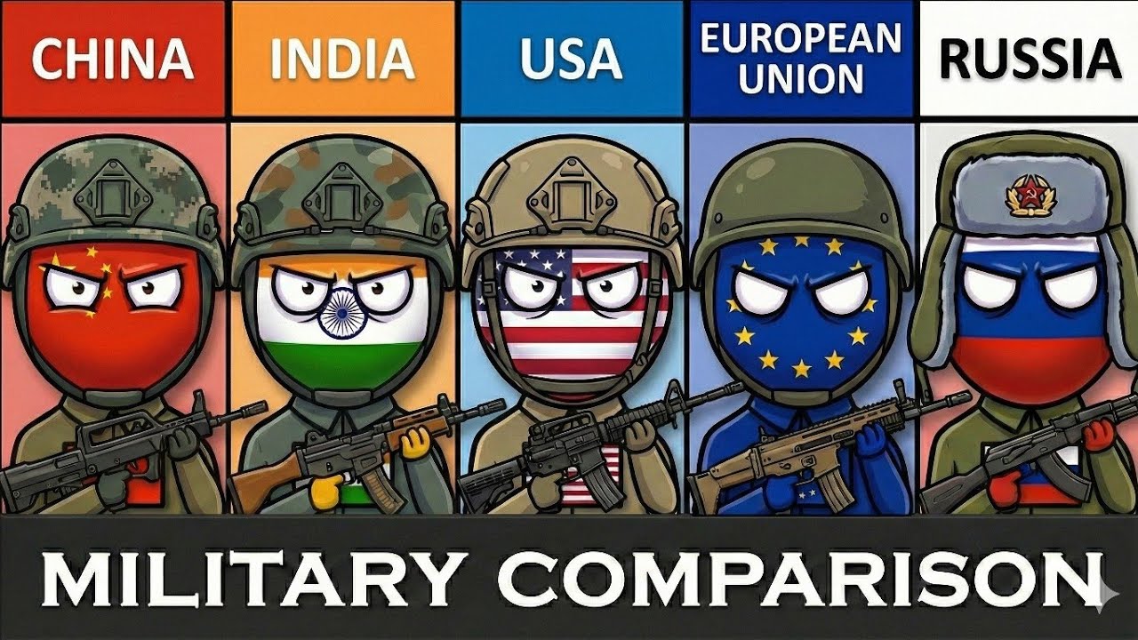 China vs India vs USA vs European Union (EU) vs Russia- Military Comparison 2026