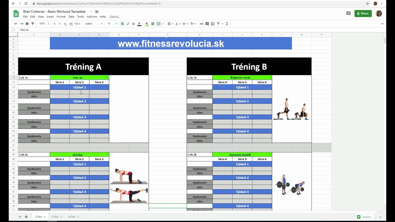 Tréningový plán FintessRevolucia.sk od Bret Contreras - Basic workout template (Návod)