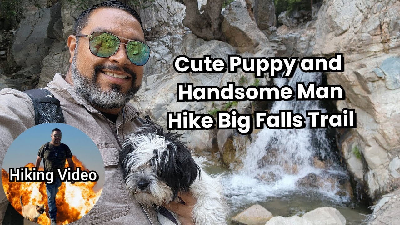 Cute Puppy and Handsome Man Hike Big Falls Trail in Forest Falls, CA