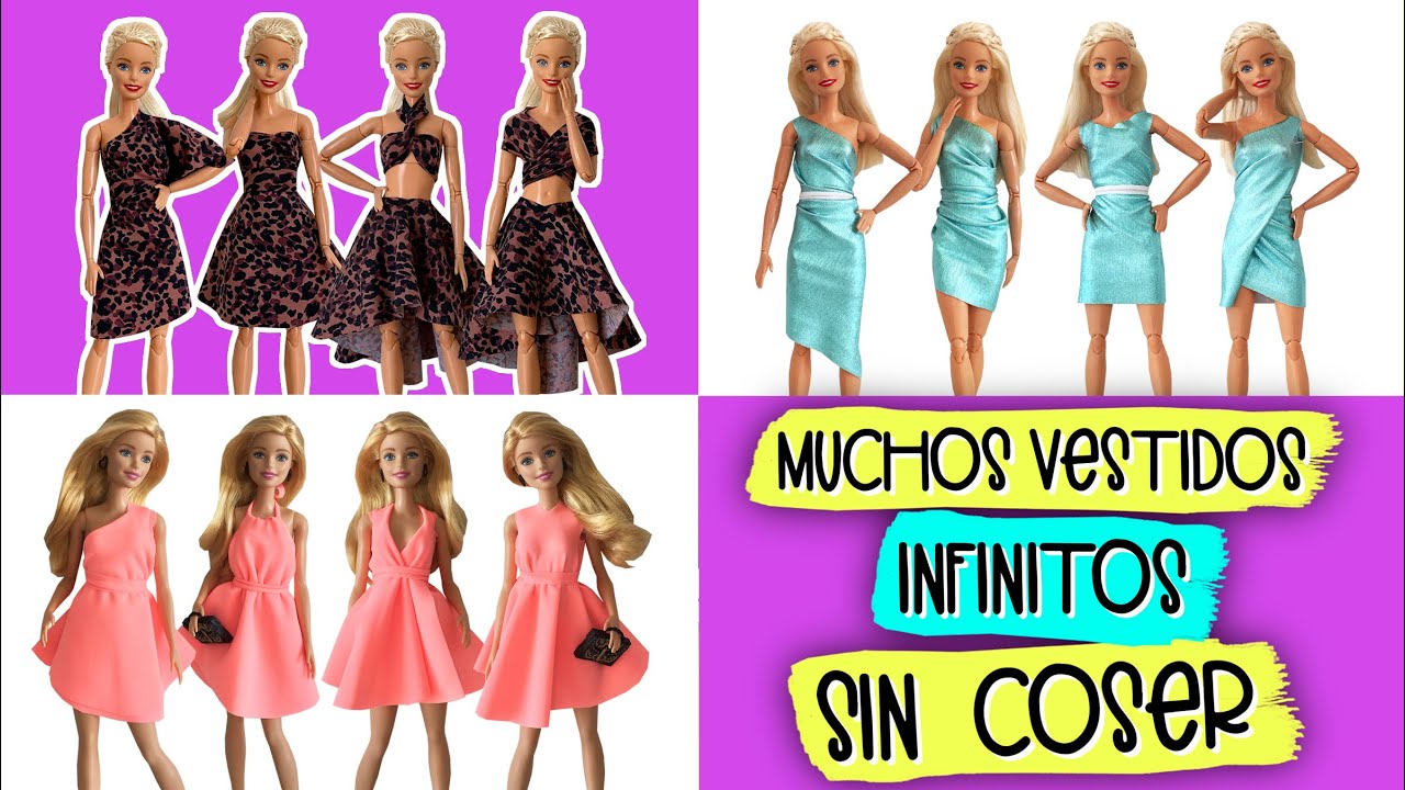 Cómo hacer Ropa para Barbie. Vestidos infinitos sin coser. ¡Muy fácil!