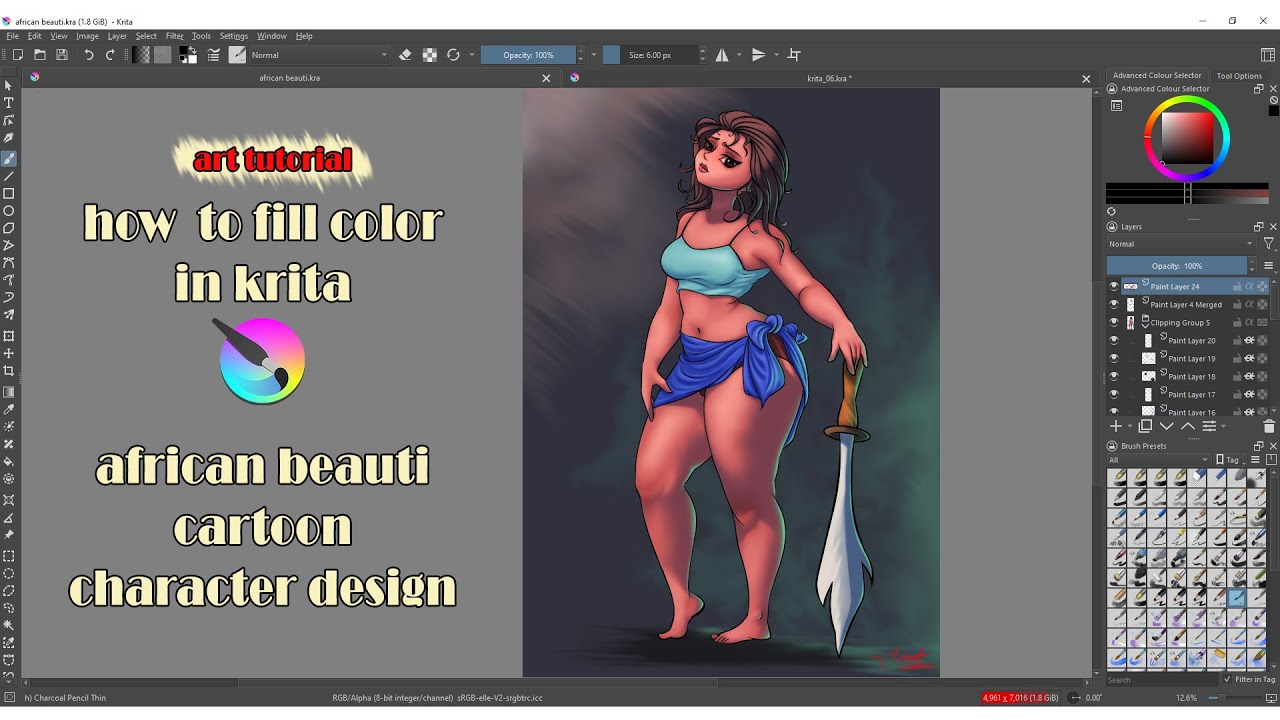 how to fill color in krita || for beginners || African beauti  character design