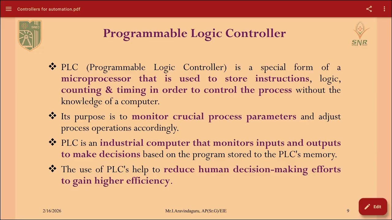 Mr  I  ARAVINDAGURU INDUSTRIAL AUTOMATION CONTROLLERS FOR AUTOMATION