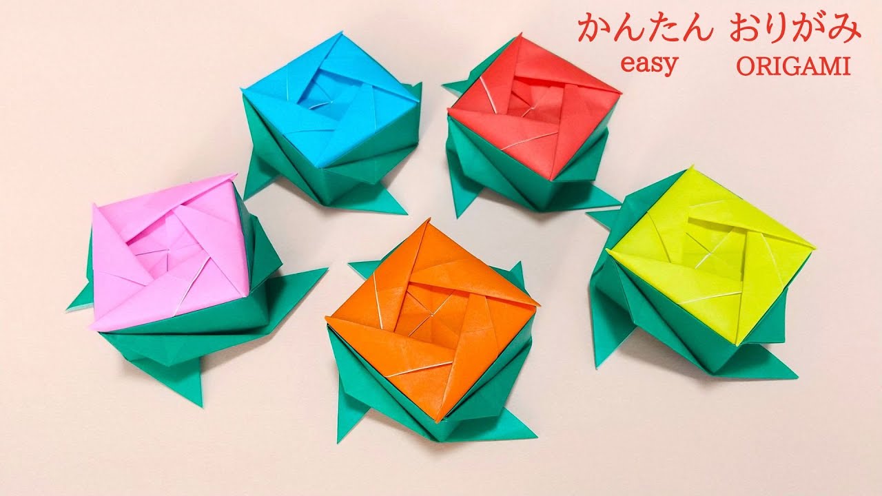折り紙【ローズボックス】の作り方　音声解説あり　かんたん／ORIGAMI【Rose Box】 with subtitles