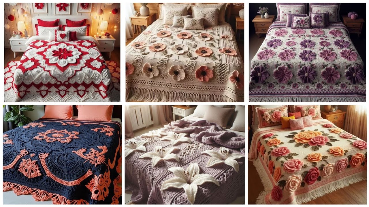 Latest crosia & Crochet Bed sheet/ Bed cover Designs/ Bridal Bedsheet  Knitted With Wool