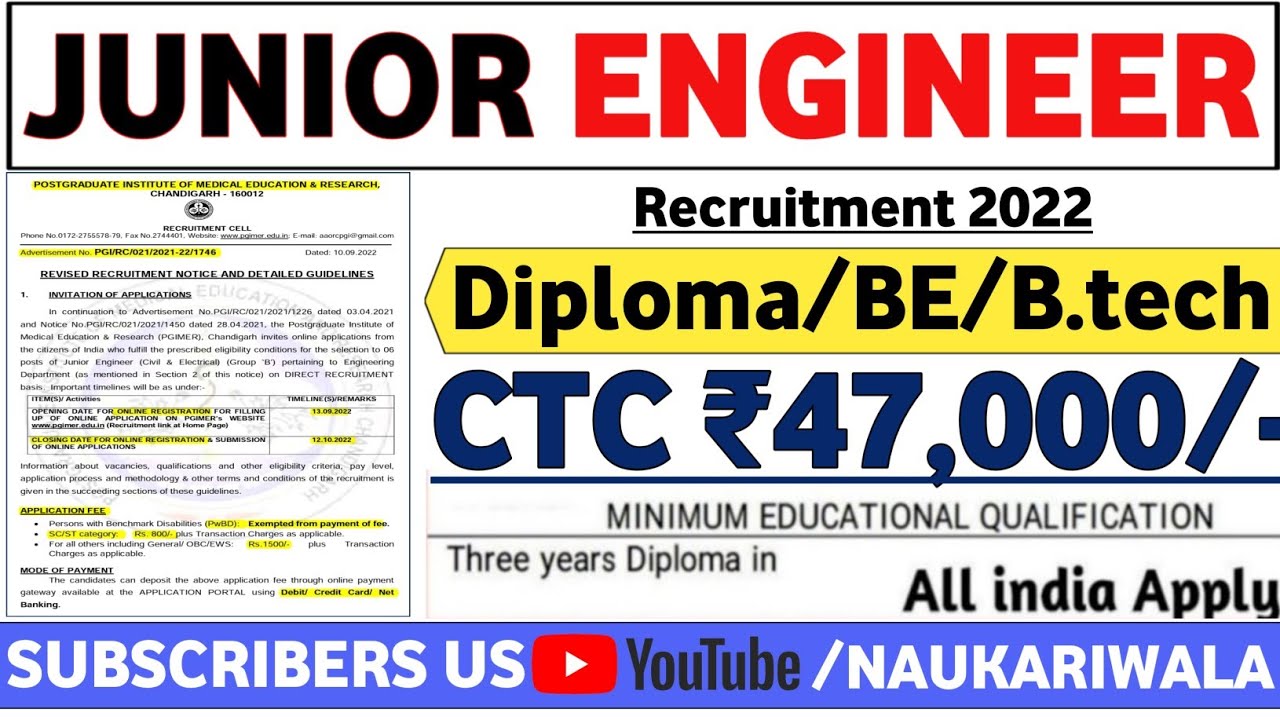 Junior Engineer Recruitment 2022 | Fresher | Recruitment 2022 | Job Vacancy 2022 | JE Vacancies 2022