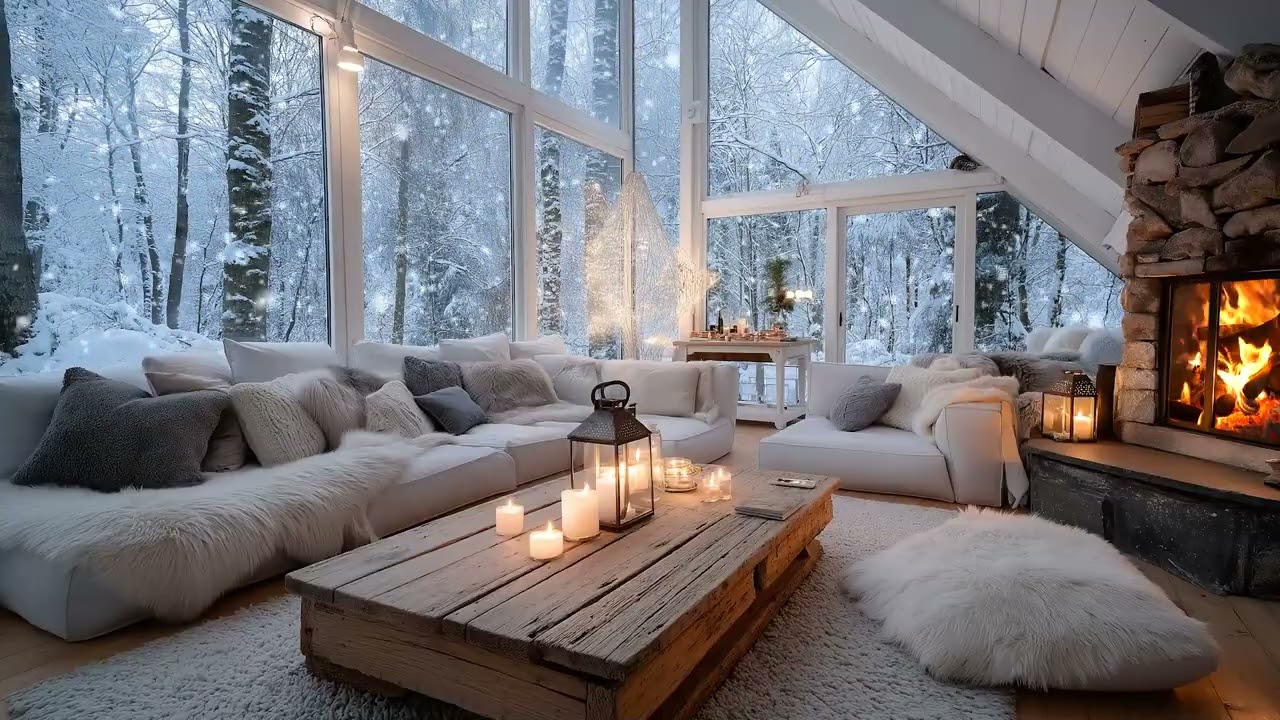 ❄️🔥 Cozy Snowfall Piano Room with Fireplace Glow | Peaceful Winter Ambience for Relax, Study & Sleep