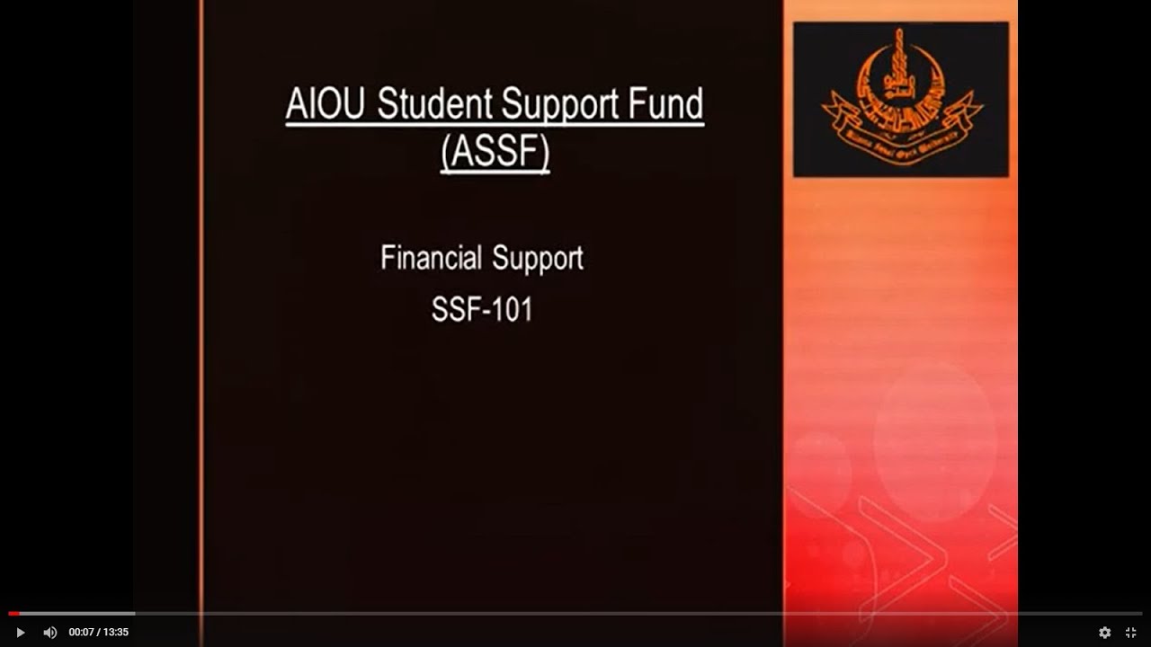 AIOU Student Support Fund | Program 01 | Financial Support SSF-101 | AIOU