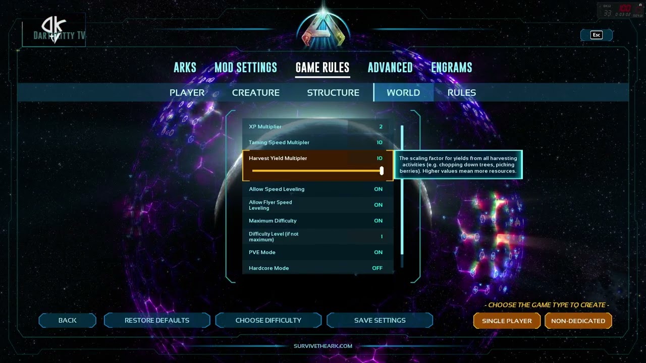 วิธีตั้งค่าการคูณเลเวล และ การฟามของ [ ARK Survival Ascended ]