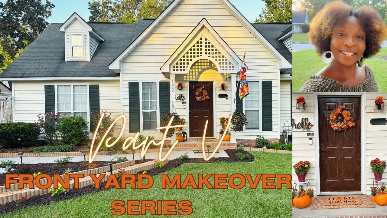 DIY Front Yard Makeover Series Part V|Fall Front Porch Makeover|Yard Landscaping|Wood Stain Door