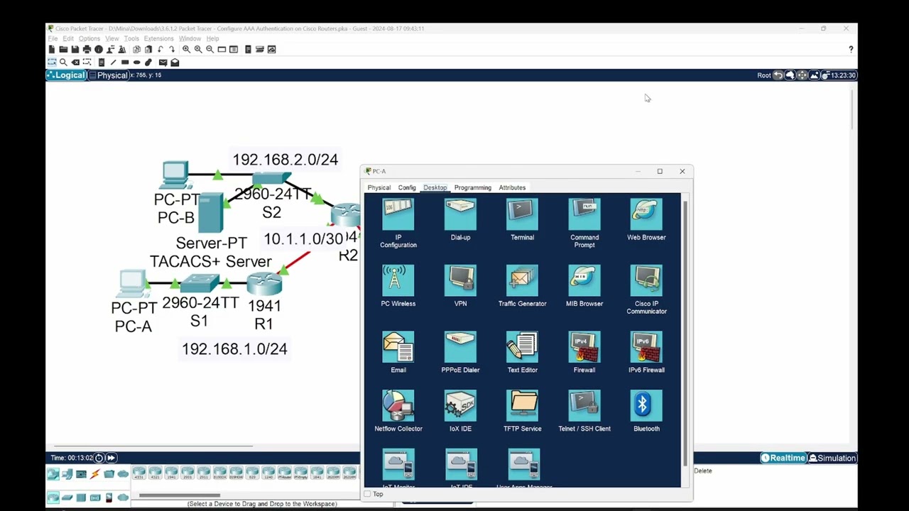 3.6.1.2 - Packet Tracer - Configure AAA Authentication on Cisco Routers   High Res Full