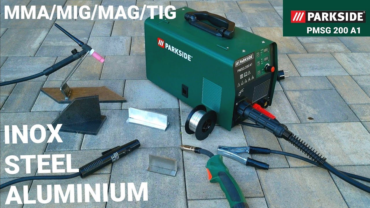 Сварочный аппарат Parkside PMSG 200A1 сваривает нержавеющую сталь и алюминий TIG / MIG / MAG / MMA