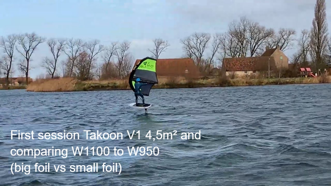 Wingfoil session 42:  first trial with takoon V1 4,5m² and comparing sabfoil W1100 with W950.
