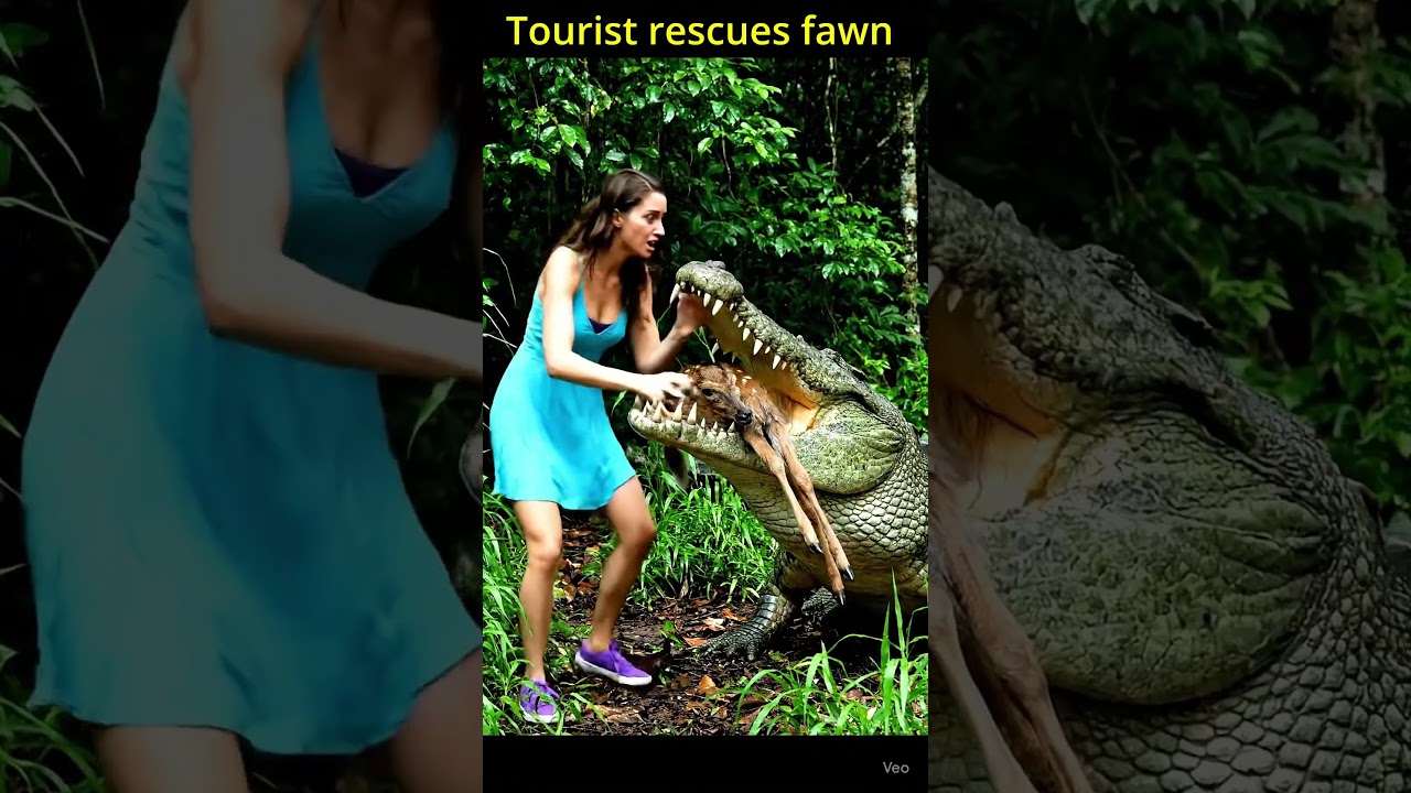 ASMR girls saving deer from crocodile #deer #fawn #crocodile #nature