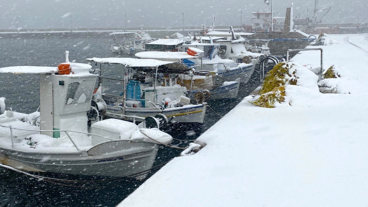 Evia Island in Greece Covered in Snow
