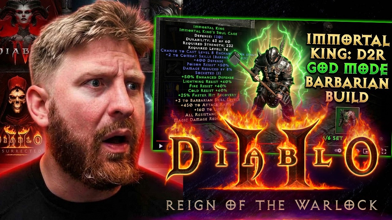 Godly D2R Barbarian: The Immortal King Returns!  (New Warlock Gear)!! #diablo2resurrected
