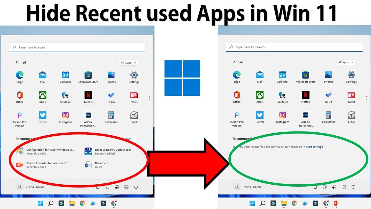 Hide Recent Used Apps from Start Menu in Windows 11