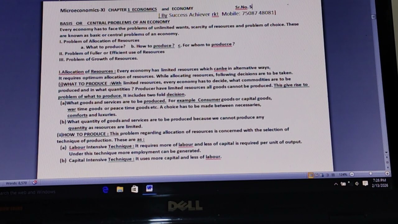 MICROECONOMICS CH.1 CENTRAL PROBLEMS OF AN ECONOMY