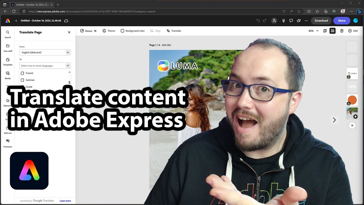 Translate your designs into different languages in Adobe Express