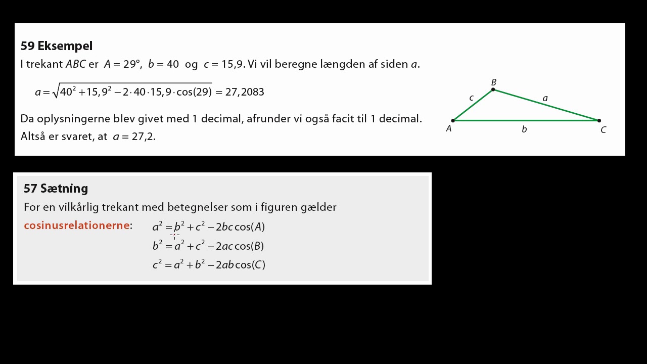 Beregning af sidel&aelig;ngde med cosinusrelation