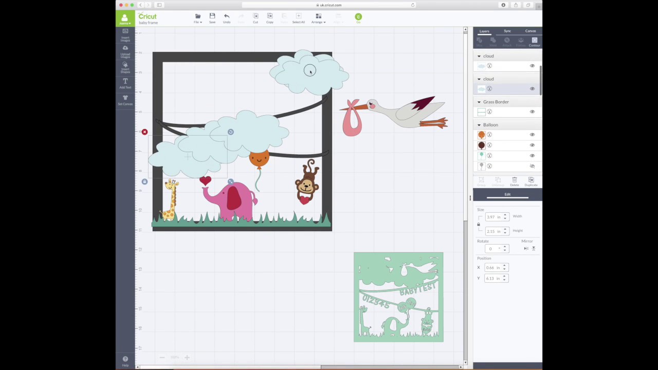 How to make a Baby Details Insert in Cricut Design Space Weld/Slice/Layers/Group/Rotate
