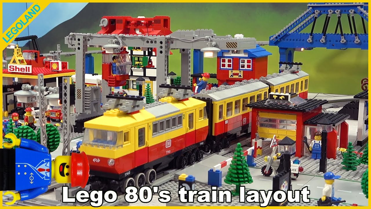 Макет поезда Lego 80-х годов со ВСЕМИ 12-вольтовыми поездами и ОГРОМНЫМ классическим городком Lego