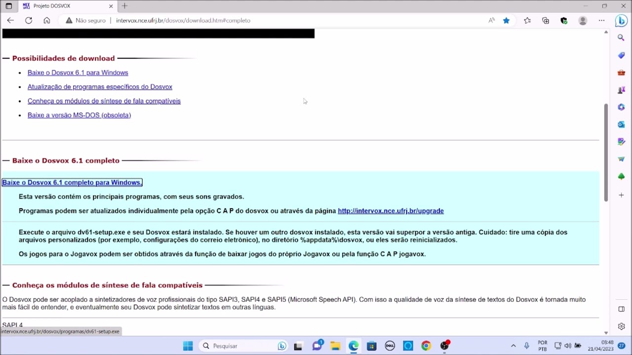Onde baixar e como instalar a versão mais recente do DOSVOX no seu computador, usando o NVDA.