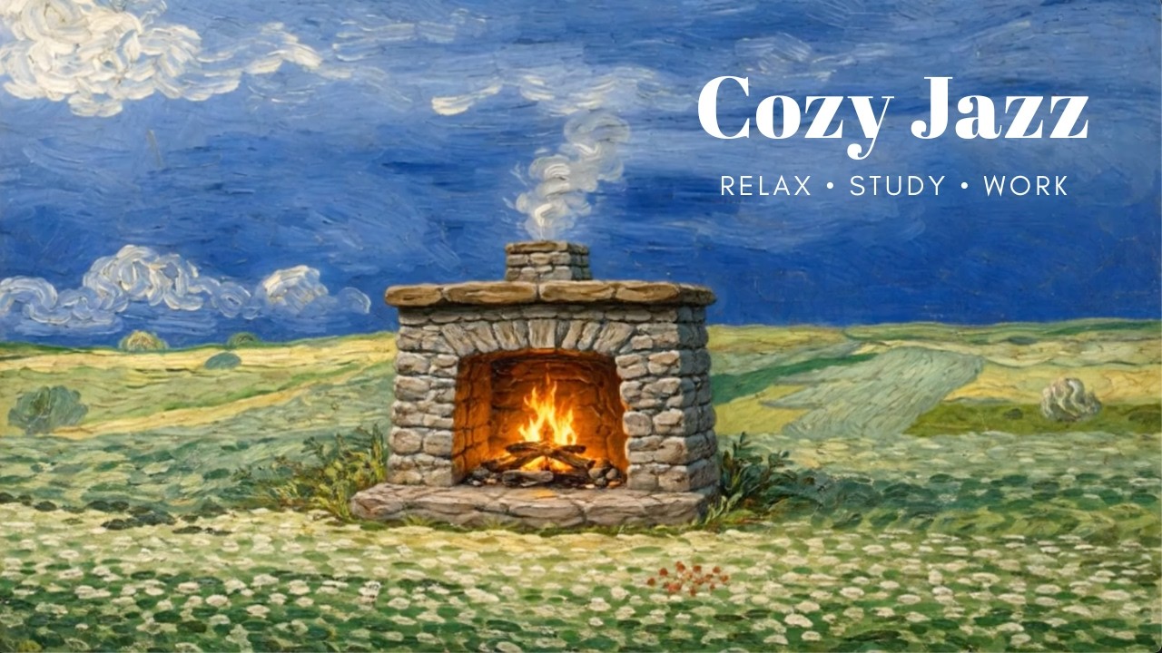 Fireplace with Jazz, Art Painting Fireplace with Smoothing Jazz, Relax for Study, Work & Focus