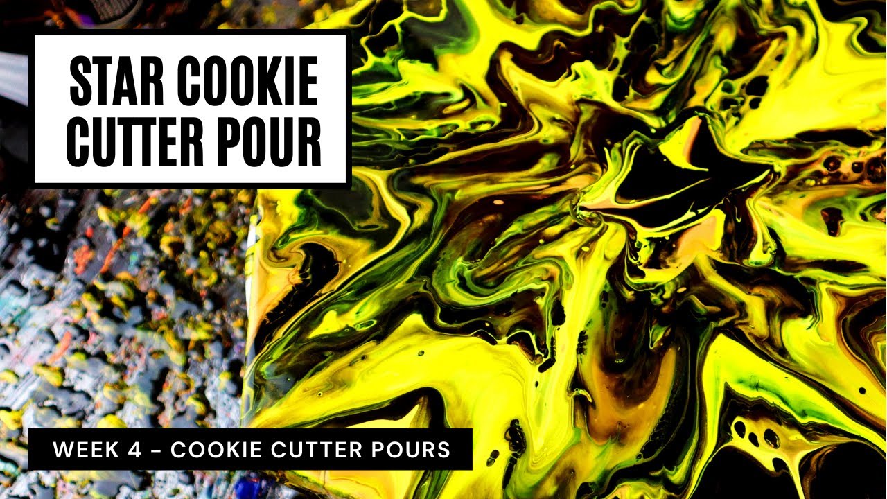 ⭐STAR COOKIE CUTTER POUR⭐ Black, Gold, Yellow acrylic pouring using a turntable and a cookie cutter