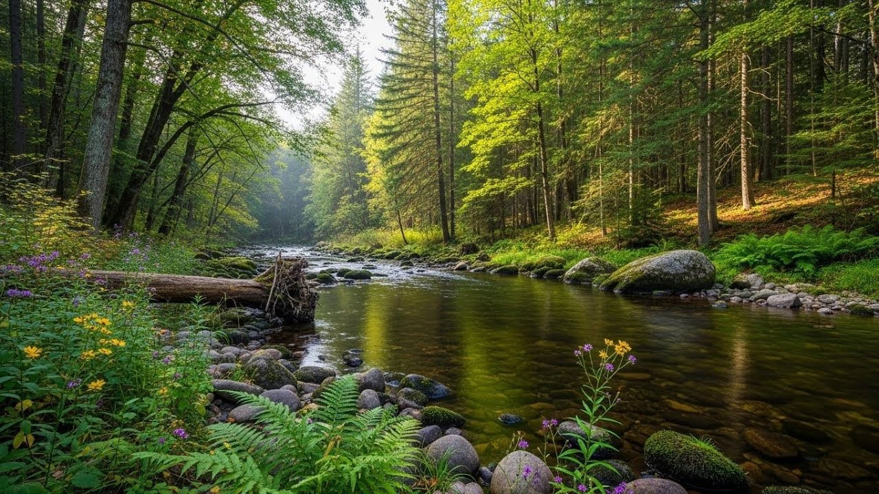 Tranquil River in Forest 🌲🌊 Relaxing Nature Ambience for Focus and Serenity #2874