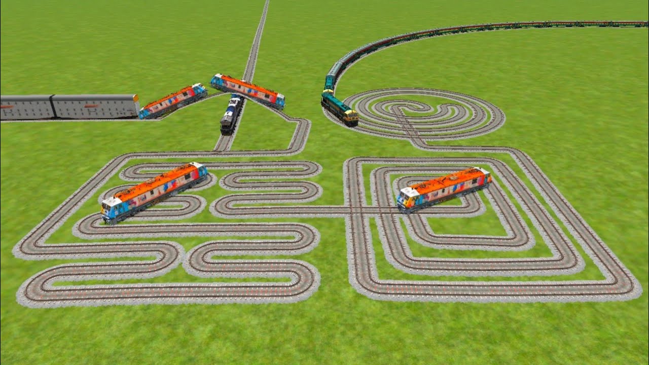 2 trains game moment crossing over bridge and capling crossing local train classic locomotive ground