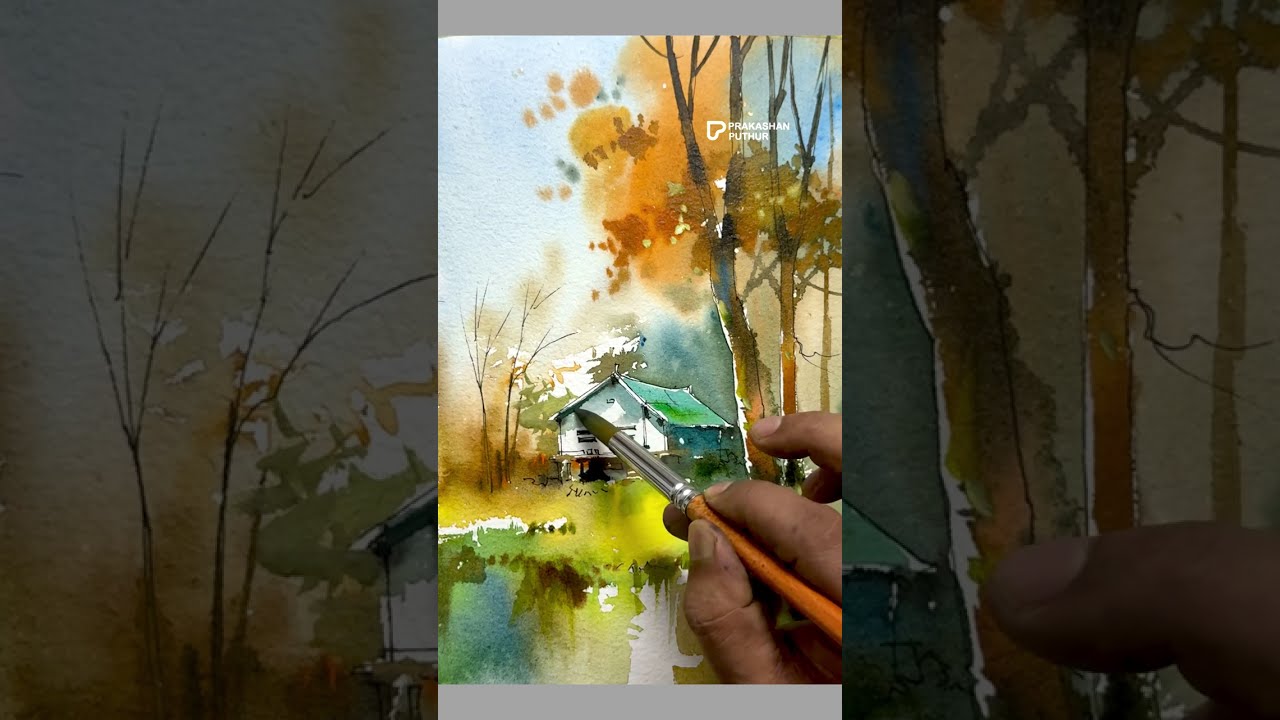 Simple Water color landscape tutorial | demo for beginners by prakashanputhur