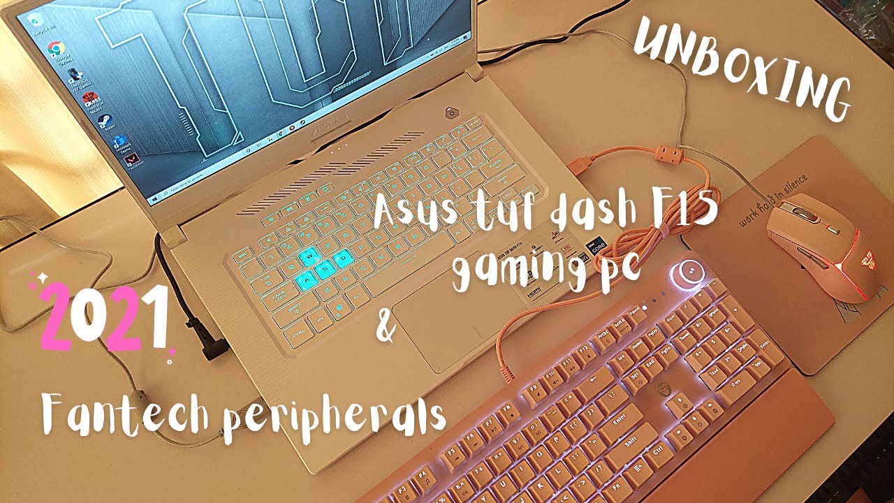 ʕ•́ᴥ•̀ʔっunboxing my first ever white gaming pc 🤍 and pink xxx! 🌸| ASUS TUF Dash F15 | FANTECH
