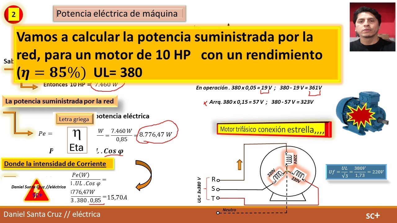 Calculo de potencia y corriente de motor trif&aacute;sico